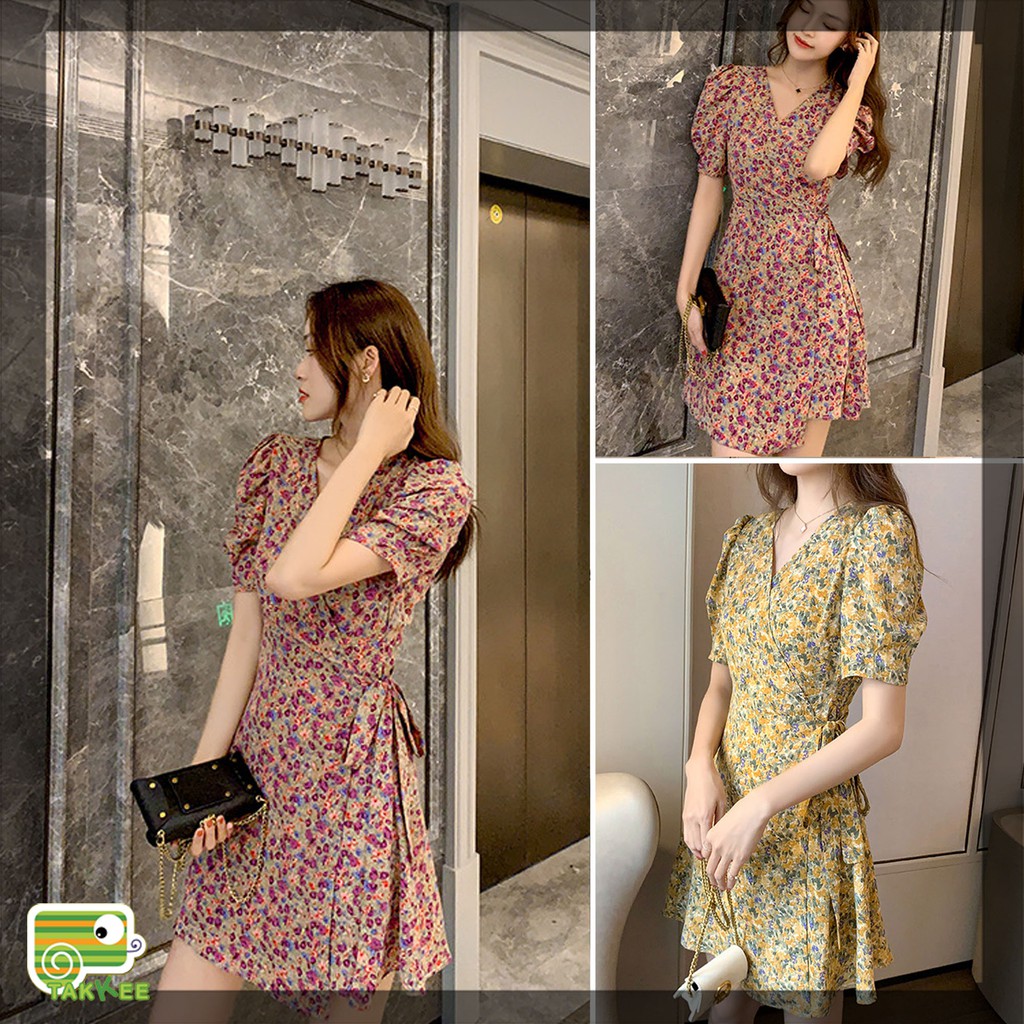 Váy Hoa Thắt Nơ, Váy Hè Nữ,  Thời Trang Phong Cách Hàn Quốc Mẫu Mới Hot