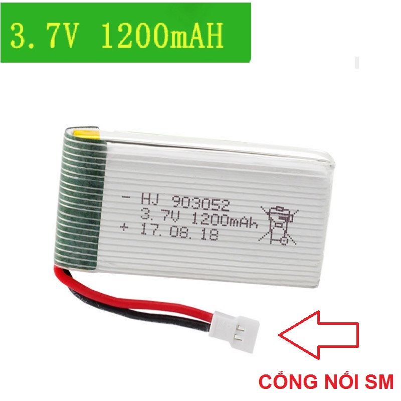 Pin sạc 3.7v 1200mAh và cáp dùng cho máy bay điều khiển từ xa cổng nối XH-2.54