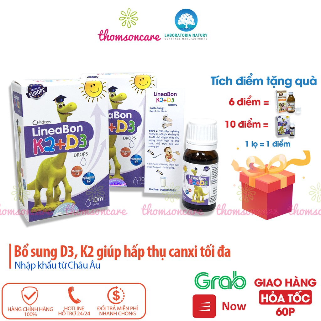 Lineabon bổ sung K2 và vitamin D3 - Có tem tích điểm đổi quà, giúp hấp thụ canxi, giảm còi xương, tăng chiều cao