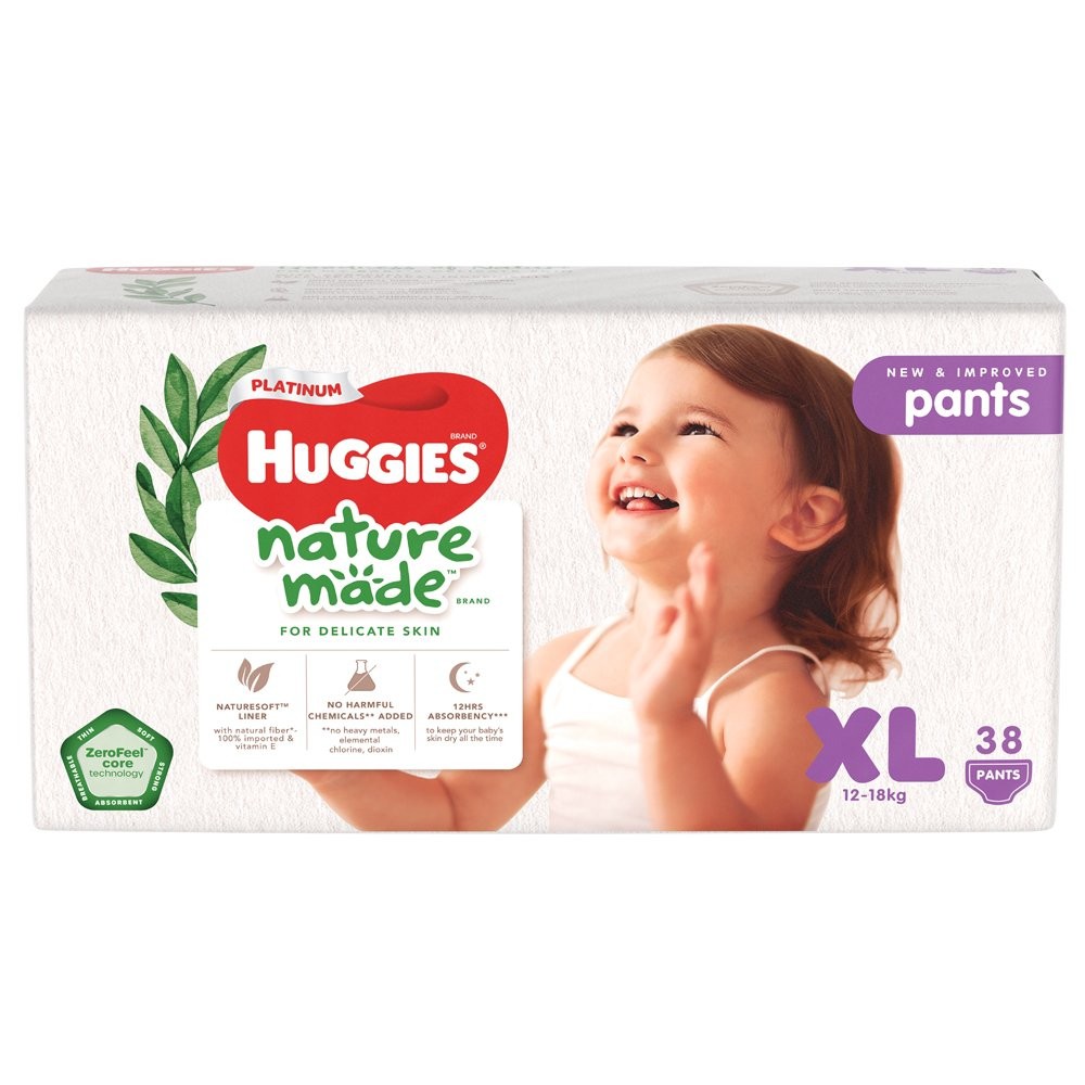 Bỉm tã quần Huggies Platinum Nature Made size M58/L44/XL 38/XXL26/S82/NB60