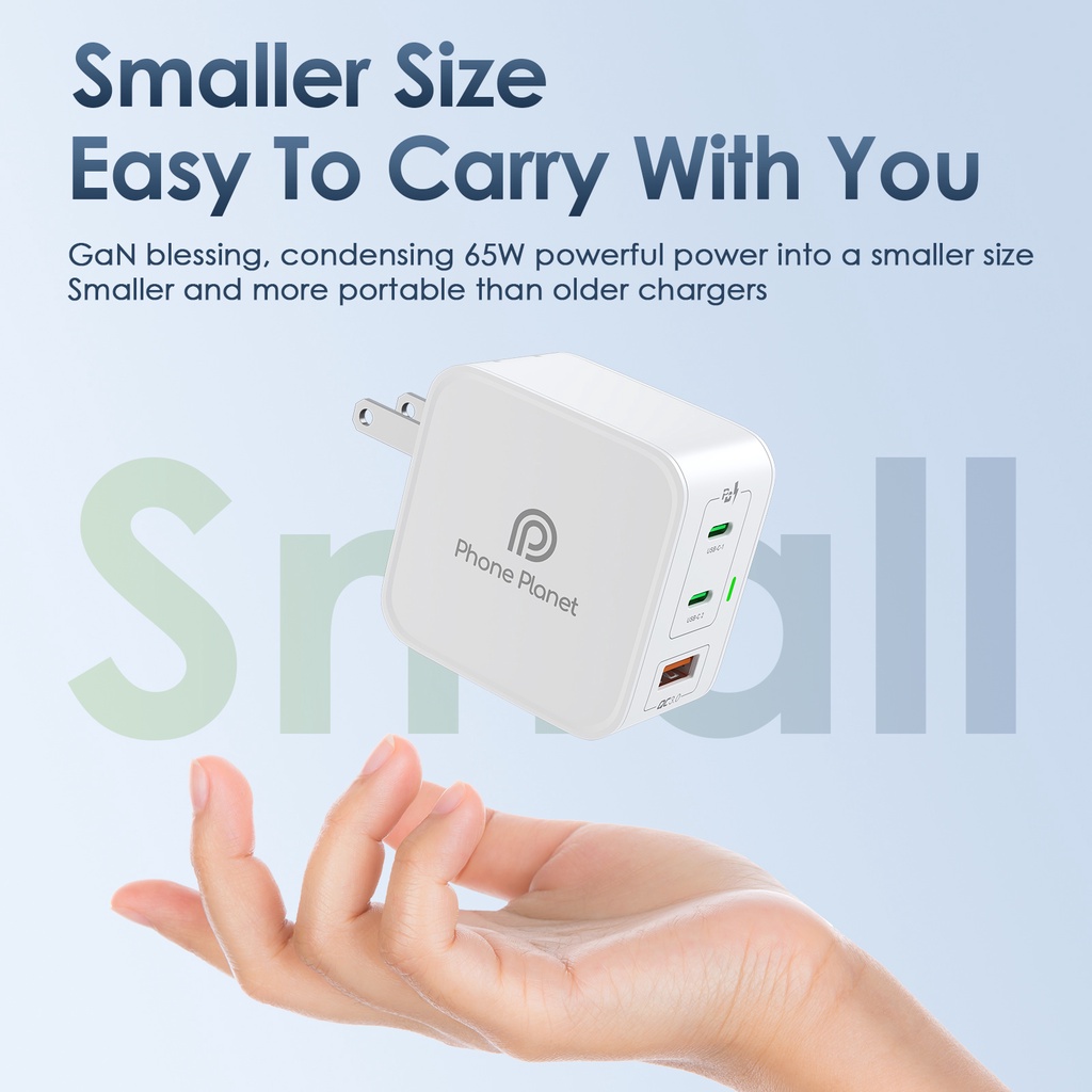 GaN Phone Planet Sạc nhanh USB-A USB-C GaN 65W hai cổng thích hợp cho iPhone 12 13 14 15 Pro Max Tablet Mac Laptop Samsung