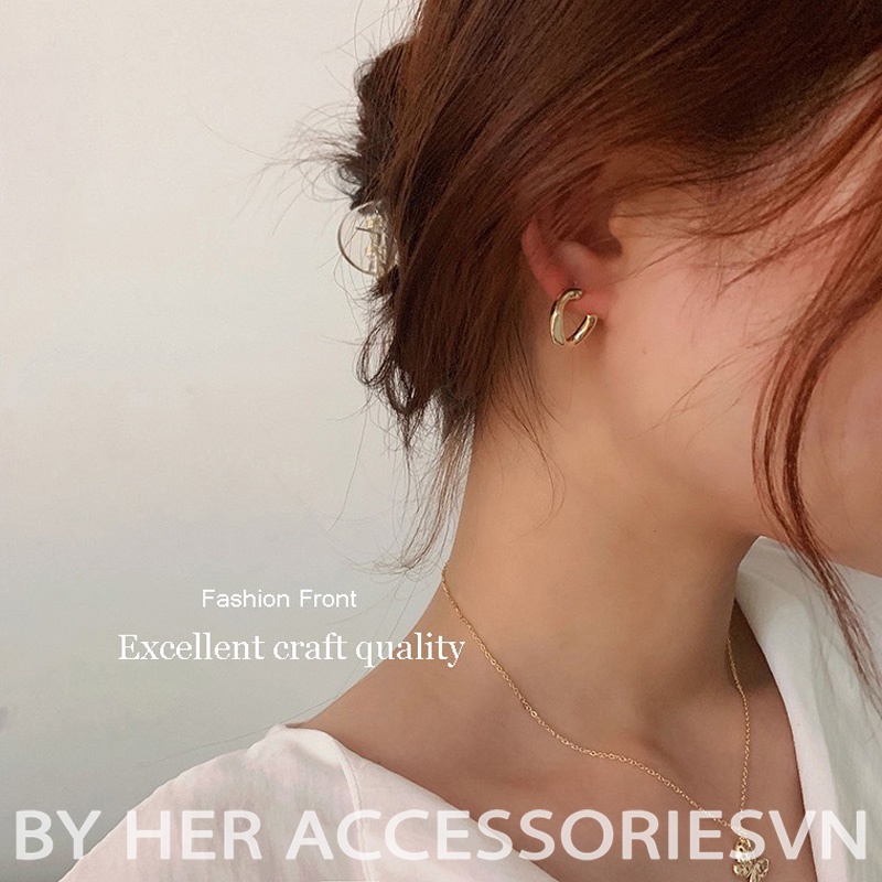 Bông tai basic tròn khuyết lượn sóng, Khuyên tai chữ C nhỏ Her Accessories H82