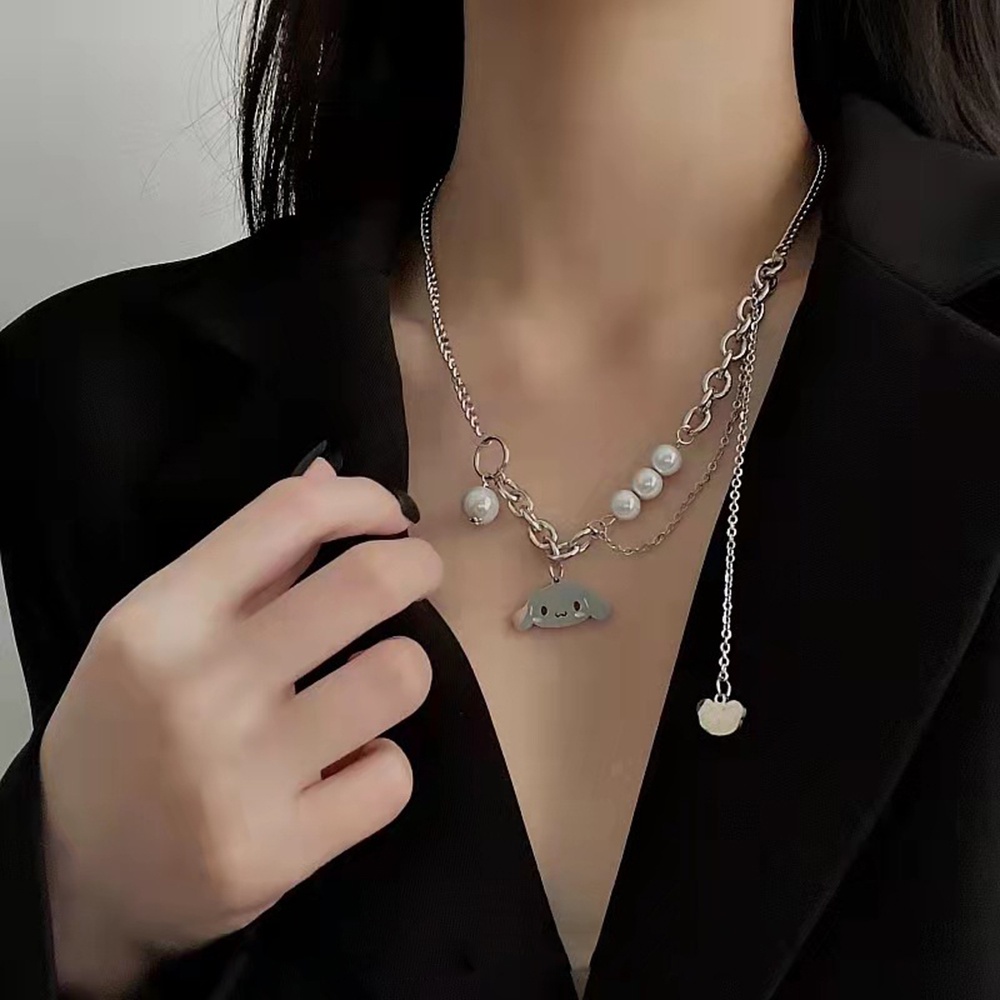 Vòng cổ Hình Đầu Lâu Đính Ngọc Trai Phong Cách Hàn Quốc Cá Tính