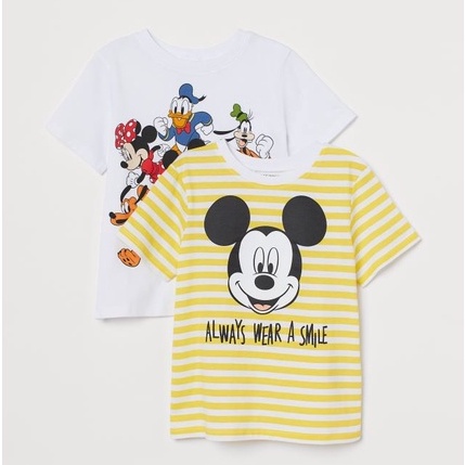 SALE -  [Rẻ Vô Địch] Áo thun cộc tay bé trai - Set 2 áo cộc tay Hm Mickey vàng chất cotton cho bé trai size 2-10t