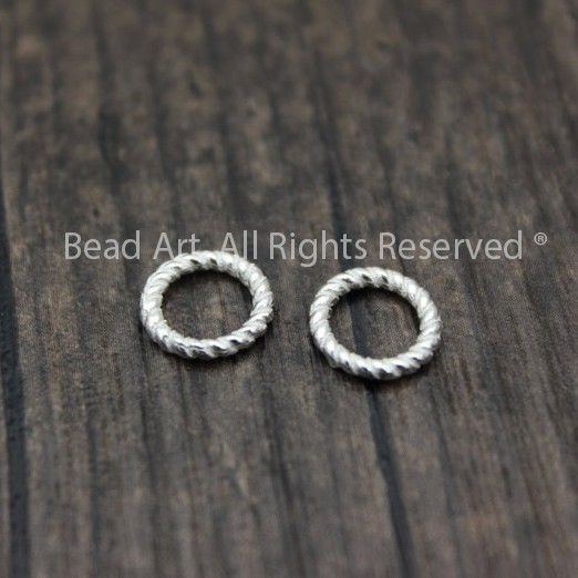 Charm Khoen Tròn Khắc Hoa Văn Chéo 6MM Bạc 925 (Jump Ring), Phụ Kiện Xỏ Vòng Tay Phong Thuỷ, Chuỗi Hạt, Bạc 925 S50