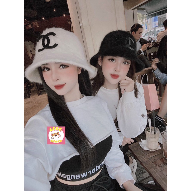 Mũ bucket lông thỏ Chanel mềm mịn phong cách hàn quốc