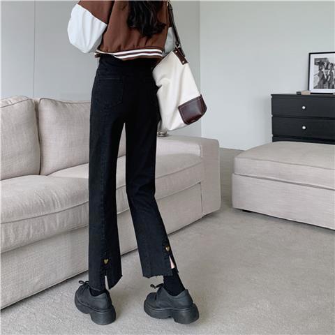 Quần Jean Đen Lưng Cao Xẻ Tà Size S-2Xl Cho Nữ
