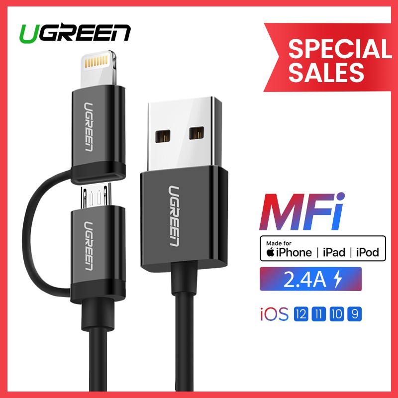 Dây Cáp Sạc Ugreen Usb 2 Trong 1 Cho Iphone Xs X 8 7 6