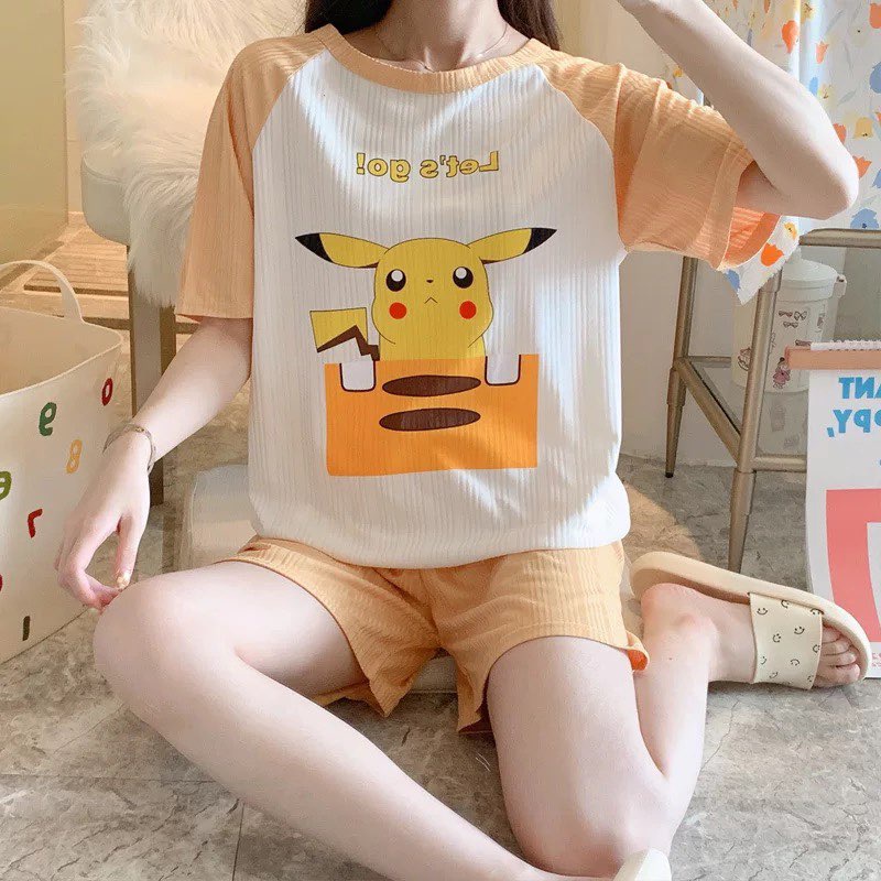 [Sẵn] Đồ bộ bông lanh Quảng Châu, pijama quần ngắn, đồ mặc ở nhà họa tiết hoạt hình dễ thương | BigBuy360 - bigbuy360.vn