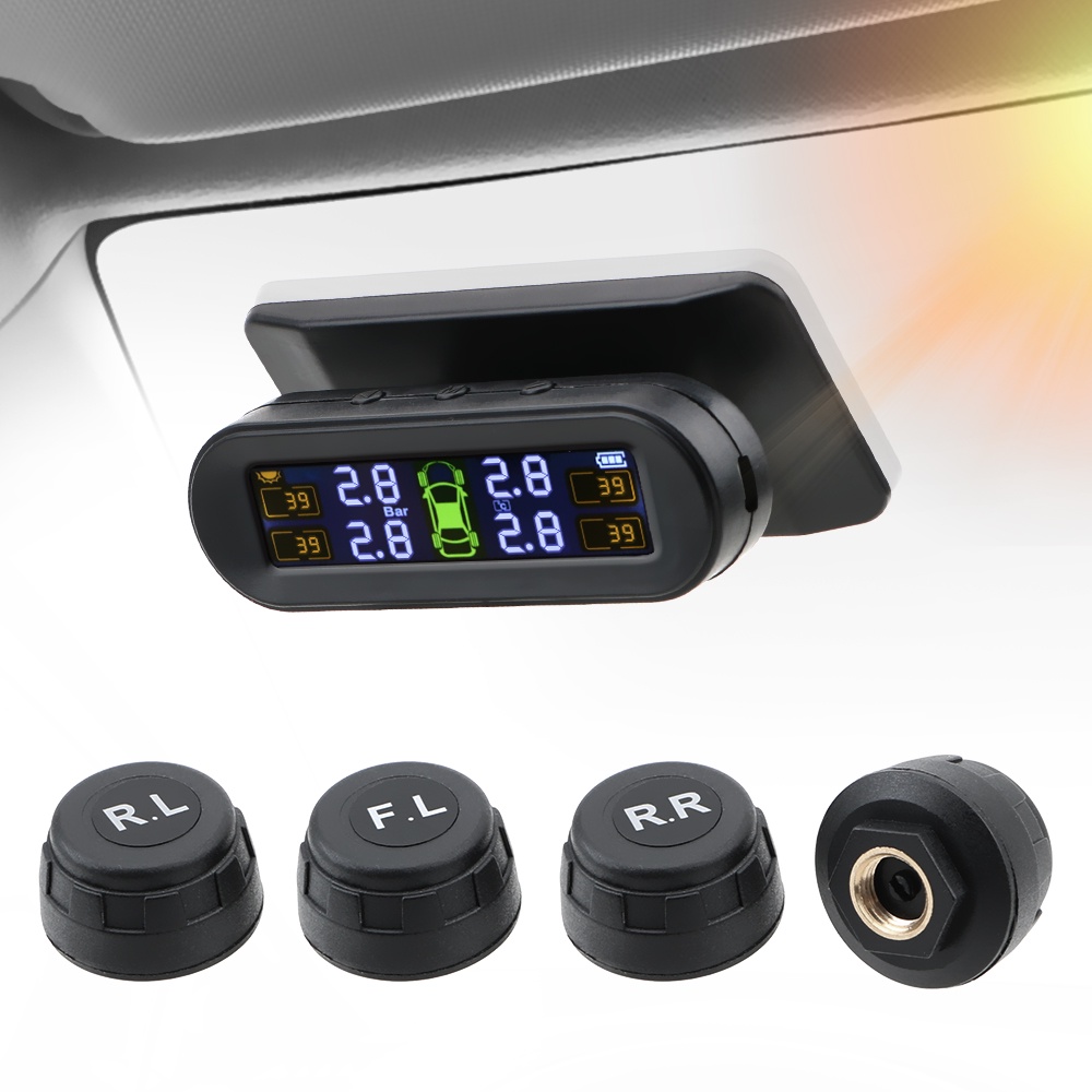 Hệ thống giám sát áp suất lốp xe hơi TPMS 4 cảm biến ngoài sử dụng năng lượng mặt trời