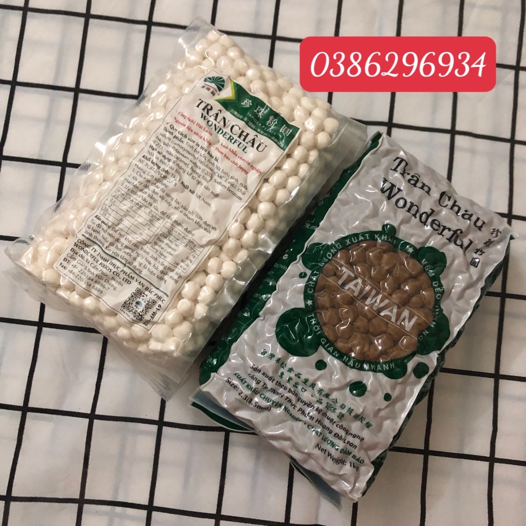 Trân Châu Wonderful Đen Trắng gói 1Kg - Nguyên liệu làm trà sữa trân châu đường đen