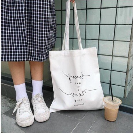 Túi tote canvas, túi vải giá rẻ đeo vai có khóa miệng size vừa A4 đi chơi hàn quốc PK 317