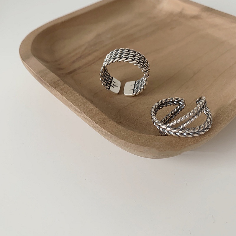 Nhẫn Bạc Thái Màu Dạng Dây Xích Xoắn Phong Cách INS Hàn Quốc Cổ Điển Thời Trang Cho Nữ