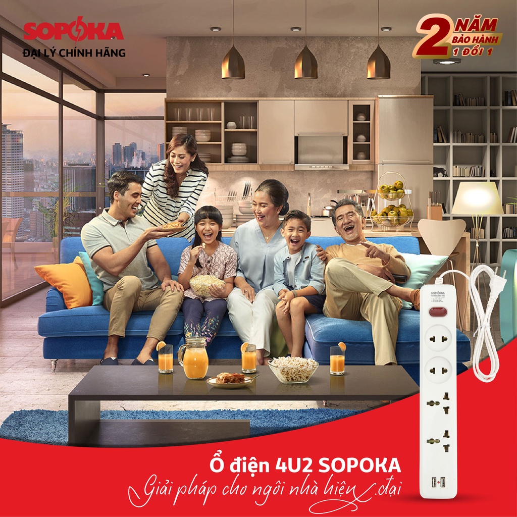 Ổ cắm điện đa năng thông minh Sopoka chịu tải 2200W/1200W 4U1/4U2 2 cổng USB 20W chịu nhiệt, chống va đập