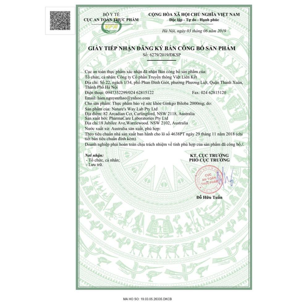 Viên Bổ Não, Tăng Cường Trí Nhớ - Nature's Way Ginkgo Biloba 2000 120 Viên