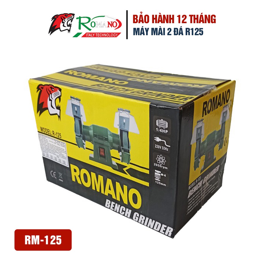 Máy mài hai đá ROMANO R125 R150 nhỏ gọn làm bóng, tạo nhám kim loại tiện lợi