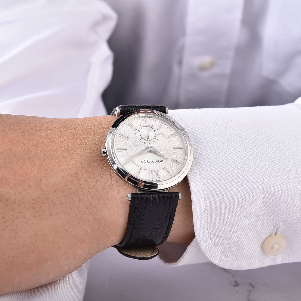 Đồng hồ Romanson Men Watch TL3238JMWWH nam máy thụy sĩ mặt mỏng kính chống xước, chống nước, dây da cao cấp chính hãng