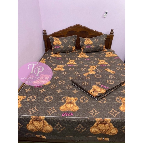 Bộ Ga Phủ 4 Góc + 2 Vỏ Gối Coton Poly Trần Bông Dày Dặn Xẻ Góc ( Đủ Kích Thước ) 1m6/1m8/2m2