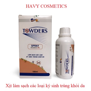 Towders spray - xịt towders làm sạch kí sinh trùng khỏi da chai 100ml