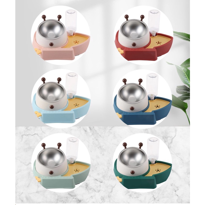 chén inox hình ốc sên kèm bình nước dành cho chó mèo