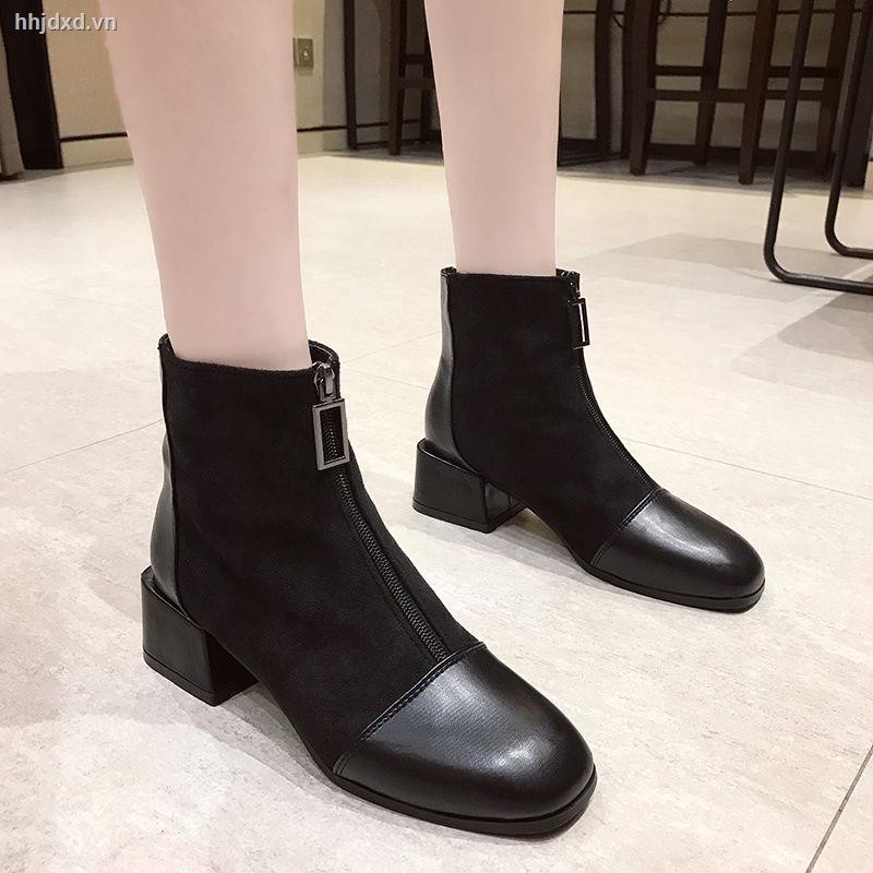 ✐✥✕Shoes women 2020 new autumn wild tide boots front zipper high heels thick heel Martin s short