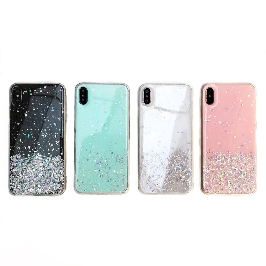 Ốp lưng iphone iPhone SE 2 11 Pro XS MAX XR X Transparent Silicone Case For iphone 8 7 6 6S Plus Cover Luxury Bling Glitter Stars Sequins Case