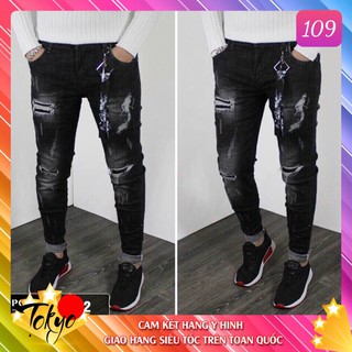 Quần jean nam đen trơn rách gối chất bò cao cấp co dãn 4 chiều cực đẹp, quần rin nam mới đẹp TK87 Nhiều mẫu