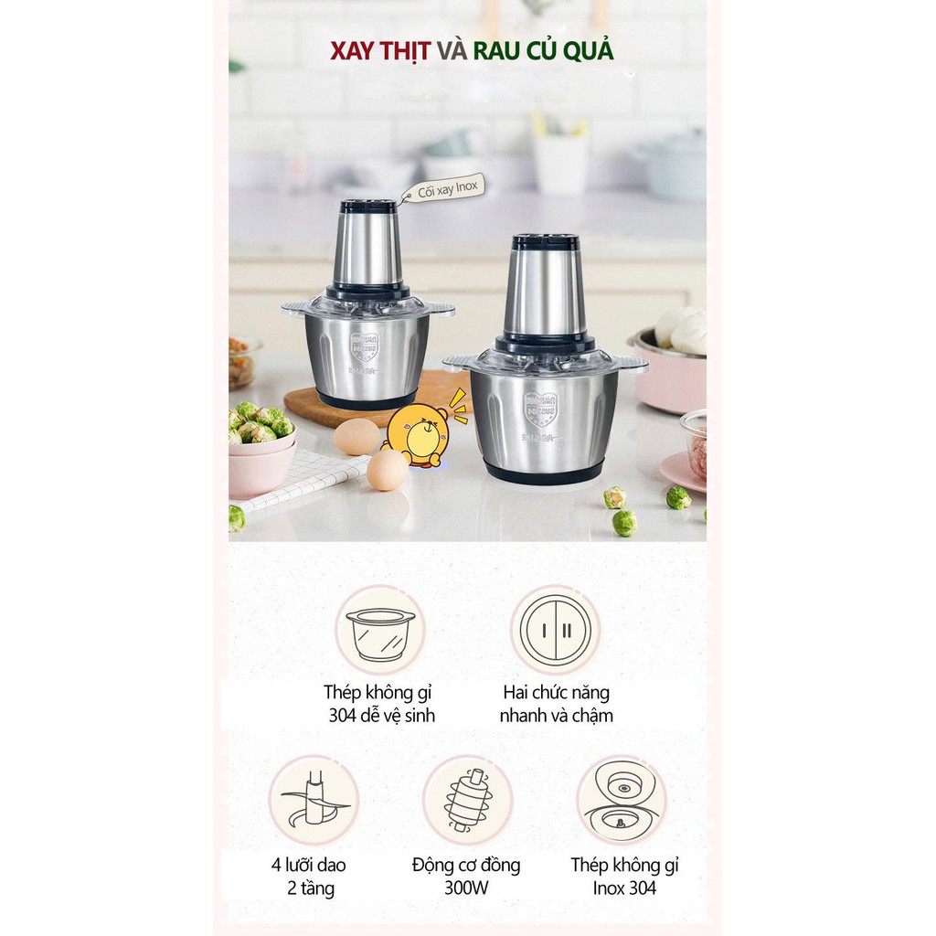 Máy xay thịt - xay sinh tố đa năng cối inox 304, công suất lớn xay thịt, xay tỏi ớt, xay rau