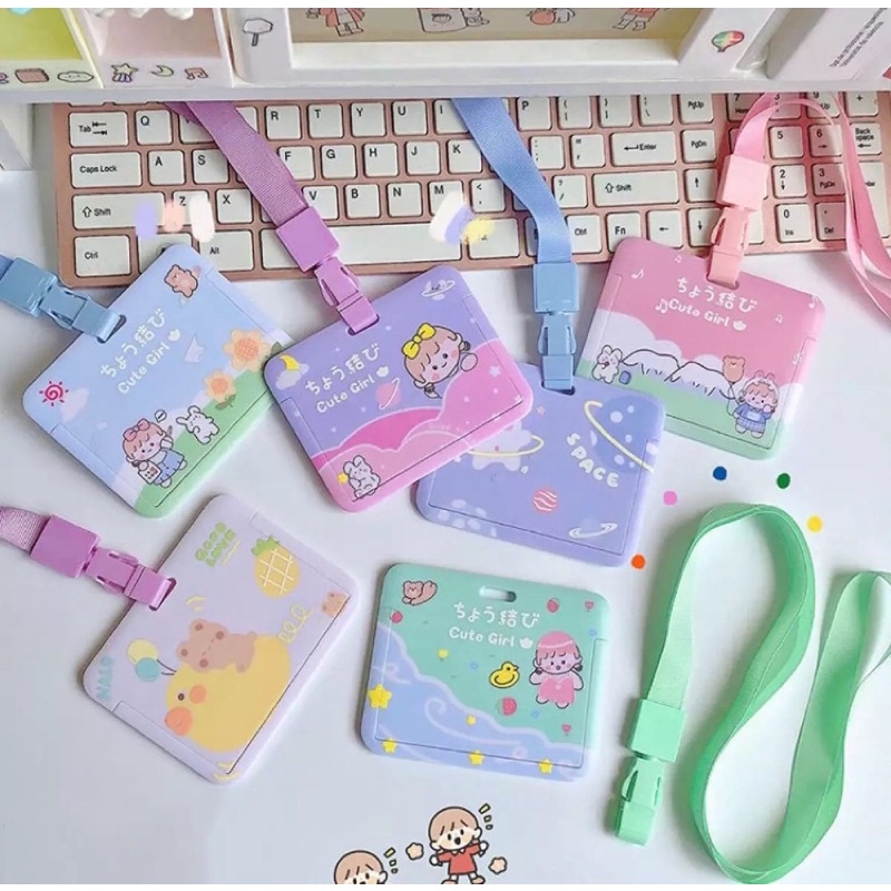 Thẻ đựng bảng tên ngang kèm dây đeo hình thỏ cute