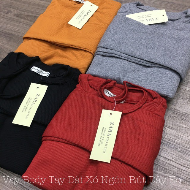 Váy body tay dài ❄ FREESHIP ❄ Đầm body tay dài xỏ ngón rút dây XIXO - DAM0011