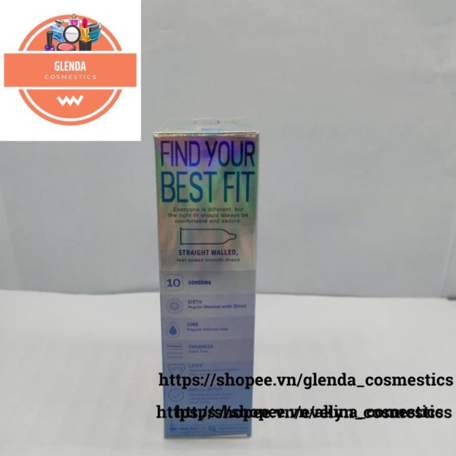 Bao cao su Durex Invisible Extra Thin extra sensitive siêu mỏng siêu mạnh chân thật hương yêu hộp 10c