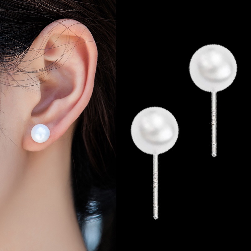Khuyên tai mạ bạc 925 đính ngọc trai giả 8mm thời trang thanh lịch