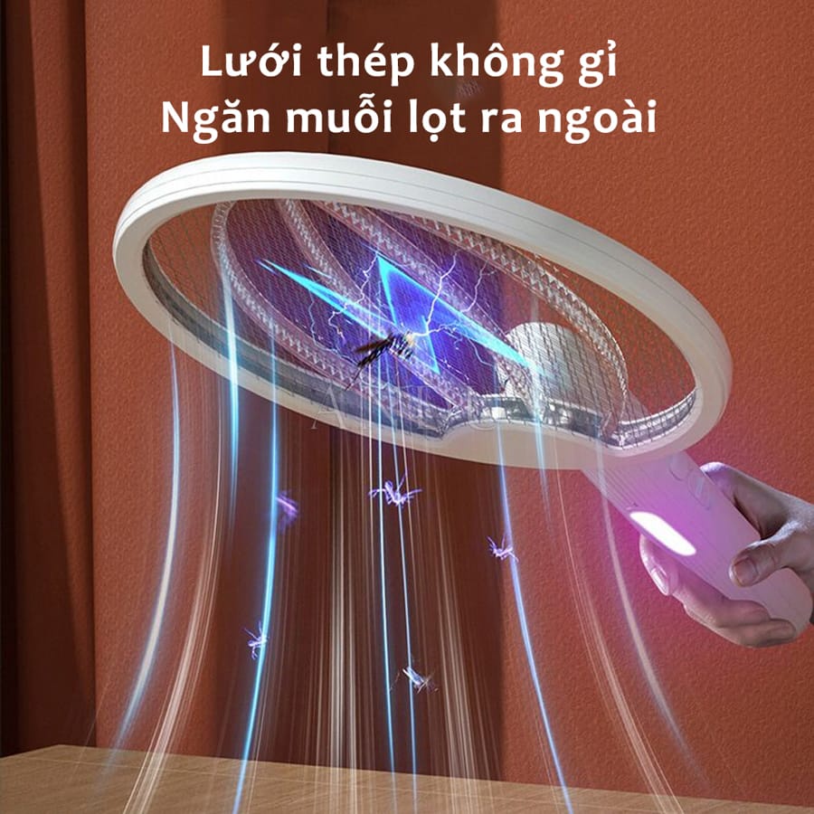 Vợt Bắt Muỗi Thông Minh Gấp Gọn 2 In 1 Kiêm Đèn Bắt Muỗi Tự Động Ban Đêm Gấp Gọn, 2 Lớp Lưới Bảo Vệ An Toàn Có Bảo hành