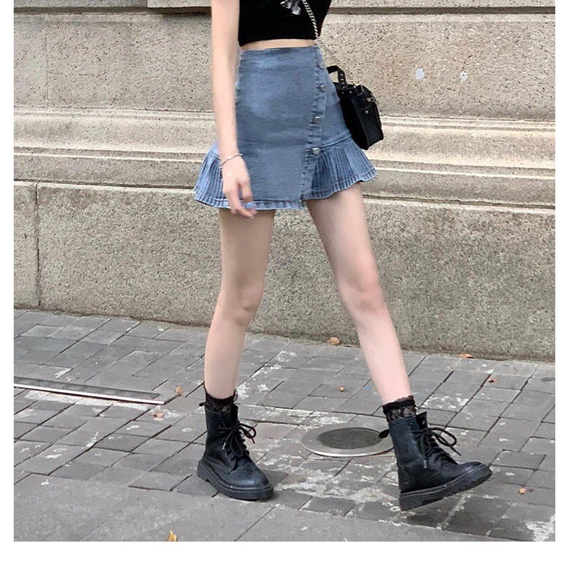 Chân váy jeans/denim ngắn xòe cách điệu - SẮN SIZE S, M | BigBuy360 - bigbuy360.vn