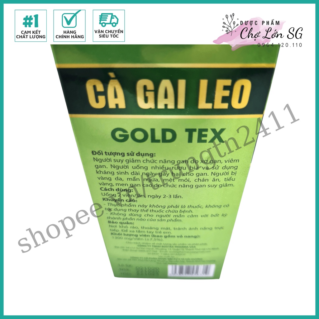 Viên uống CÀ GAI LEO GOLD TEX hỗ trợ giải độc gan, làm mát gan, hạ men gan  – Chai 50 viên