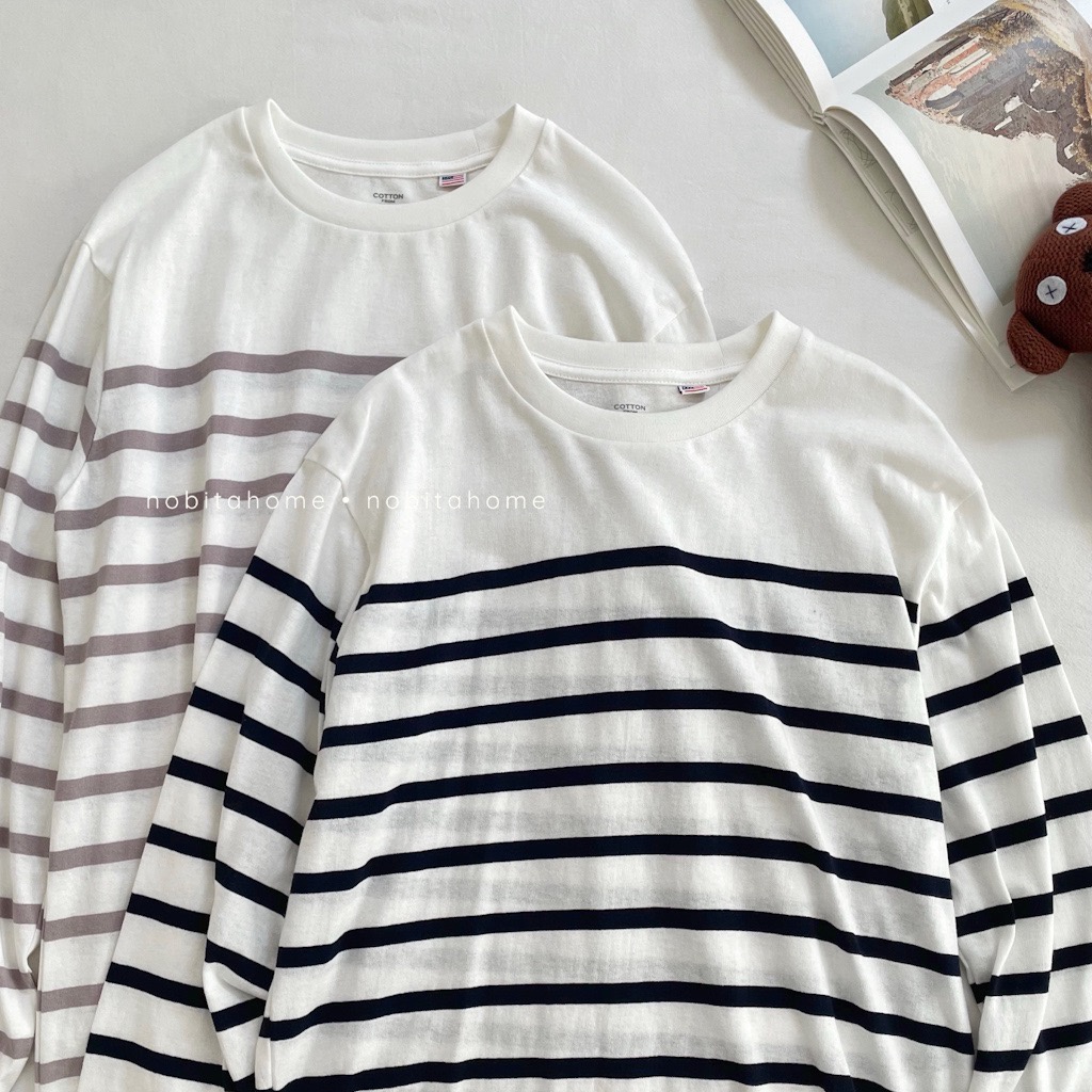 NOBITA HOME - Áo thun tay dài nam kẻ sọc dệt cotton 100% thoáng mát CHESHAM