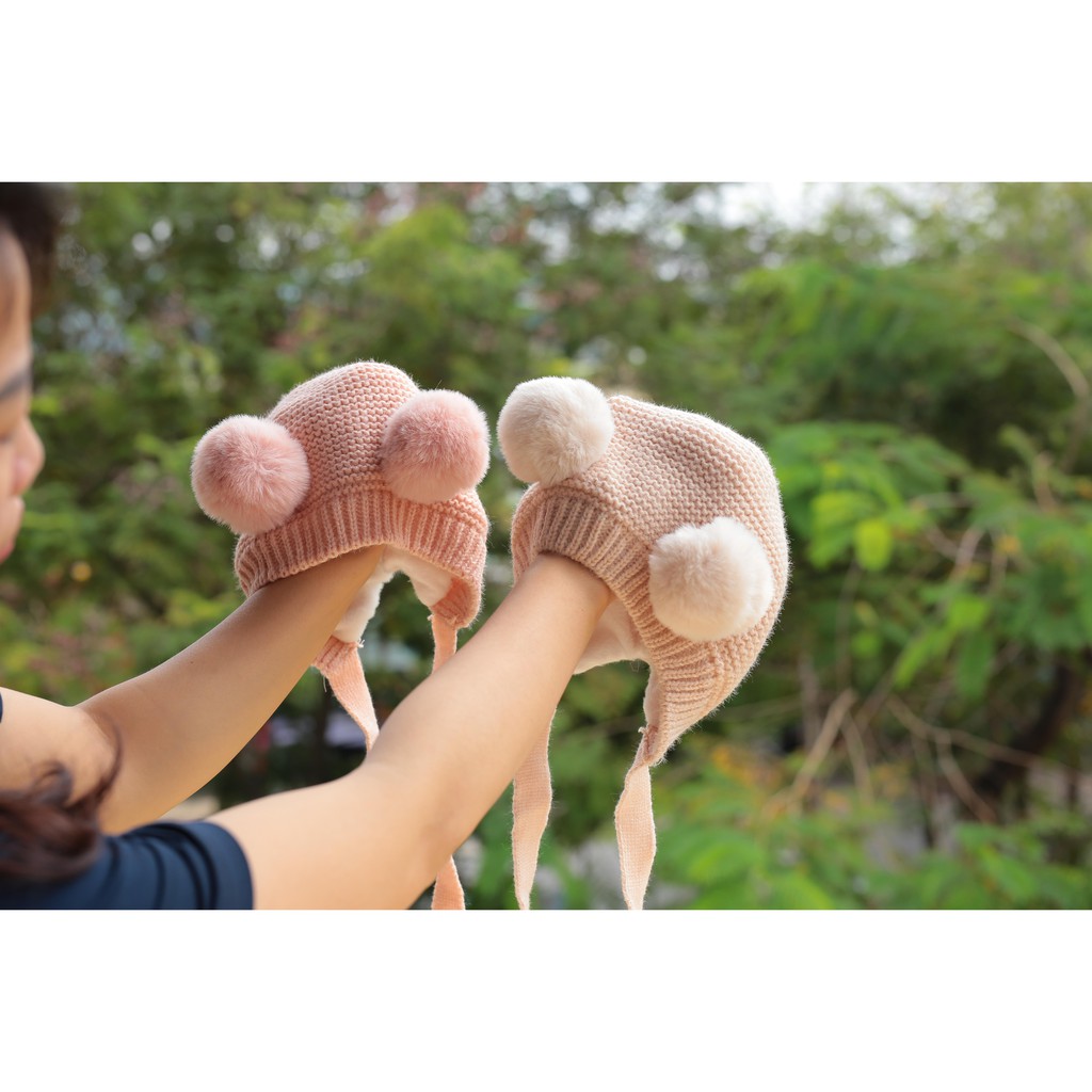 Mũ len tai bông tròn đáng yêu siêu ấm cho bé từ 6 tháng - 2 tuổi - Lado shop