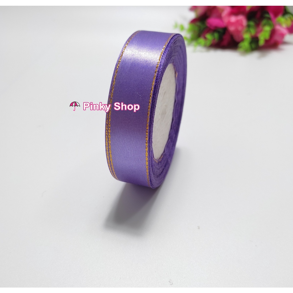 Ruy băng lụa vải satin sọc viền kim tuyến 2cm giá rẻ làm nơ, hoa vải, gói quà, làm phụ kiện handmade rất đẹp Pinky Shop