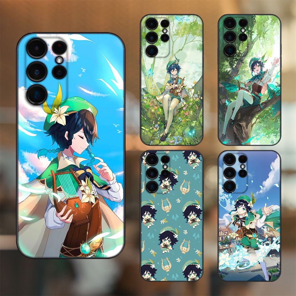 Ốp lưng Samsung S21 Ultra, S22 Ultra viền đen in hình Venti Genshin Impact