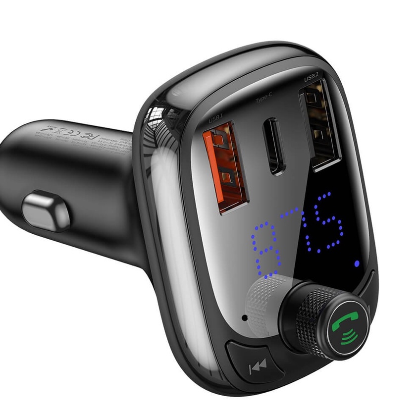 Tẩu sạc nhanh cho xe hơi ôtô Baseus T-Typed Wireless MP3 Car Charger, kiêm máy phát MP3, hỗ trợ nghe gọi rảnh tay