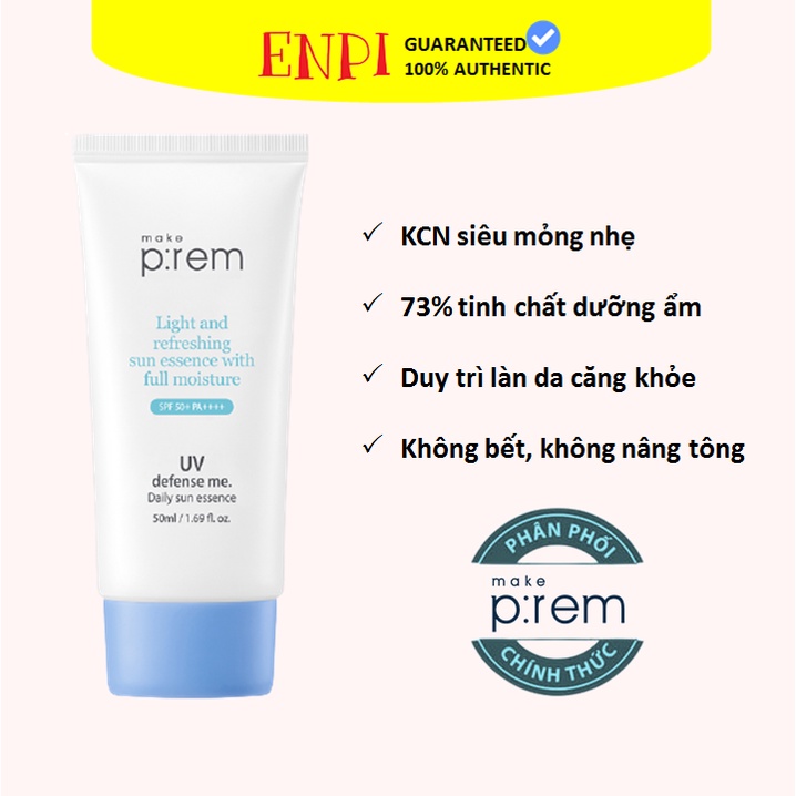 Kem chống nắng mỏng nhẹ dưỡng ẩm Make P:rem UV Defense Me. Daily Sun Essence 50ml