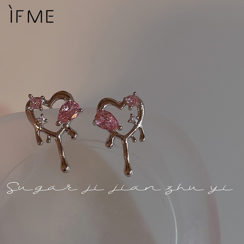 IF ME Đôi Bông Tai Hình Trái Tim Đính Đá Thời Trang Cho Nữ
