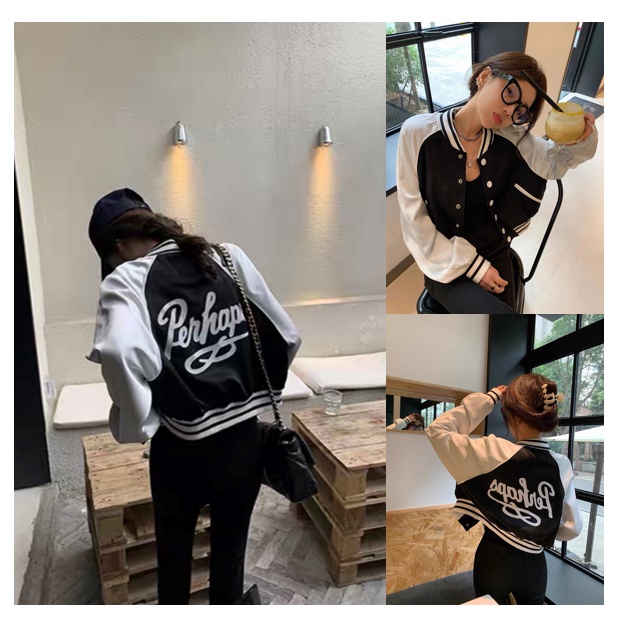 Áo Khoác Bomber Kiểu Croptop Nữ Thêu PERHAPPY Mẫu Mới Ra Siêu Hot 777croptop159