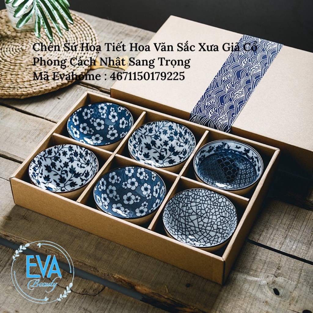 SÉT 6 Chén Sứ Hoạ Tiết Hoa Văn Phong Cách Tặng Kèm 6 Đũa Hoá ĐẸP