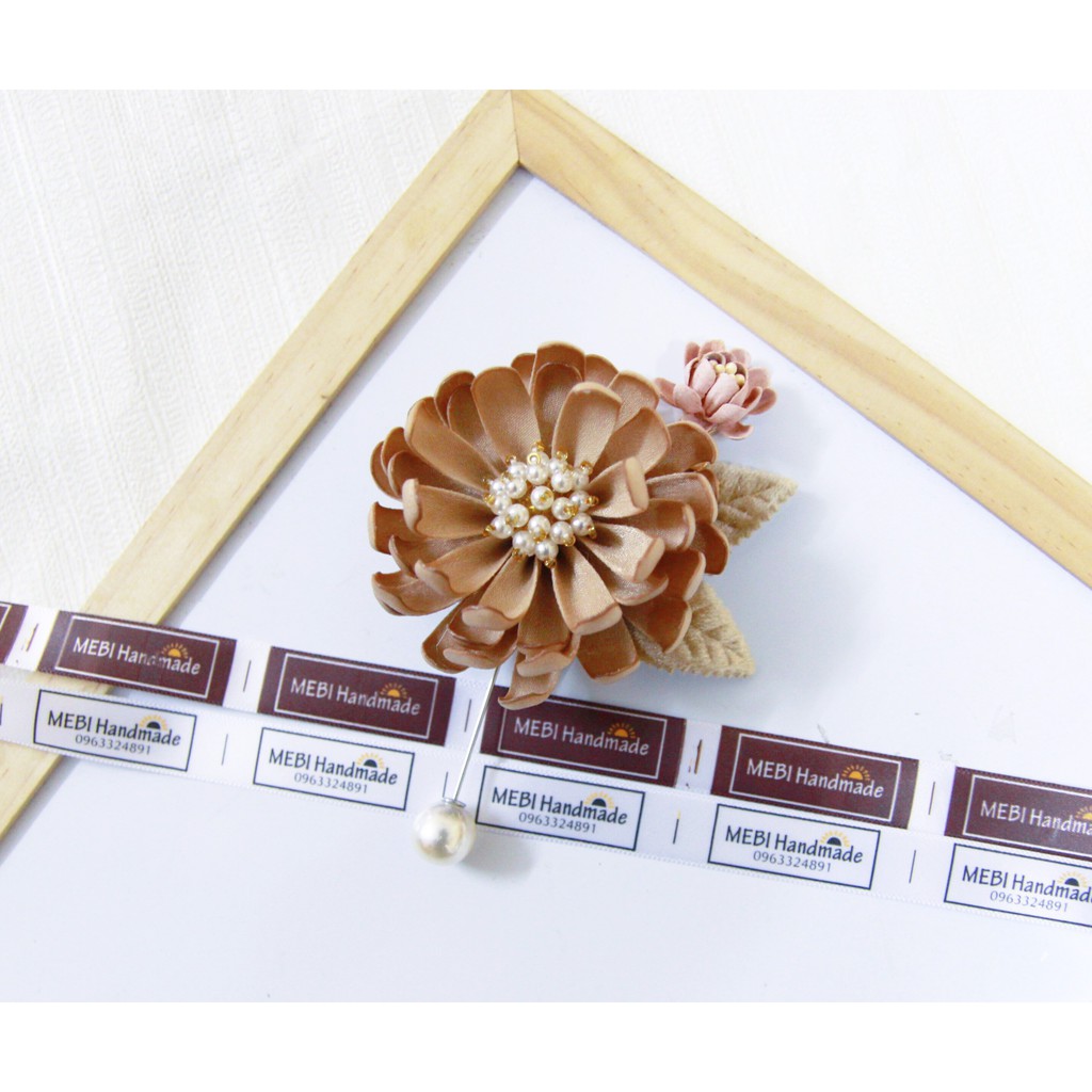 (ảnh thật 100%) Hoa cài áo handmade mẫu cúc ruy băng gấm 1 nụ