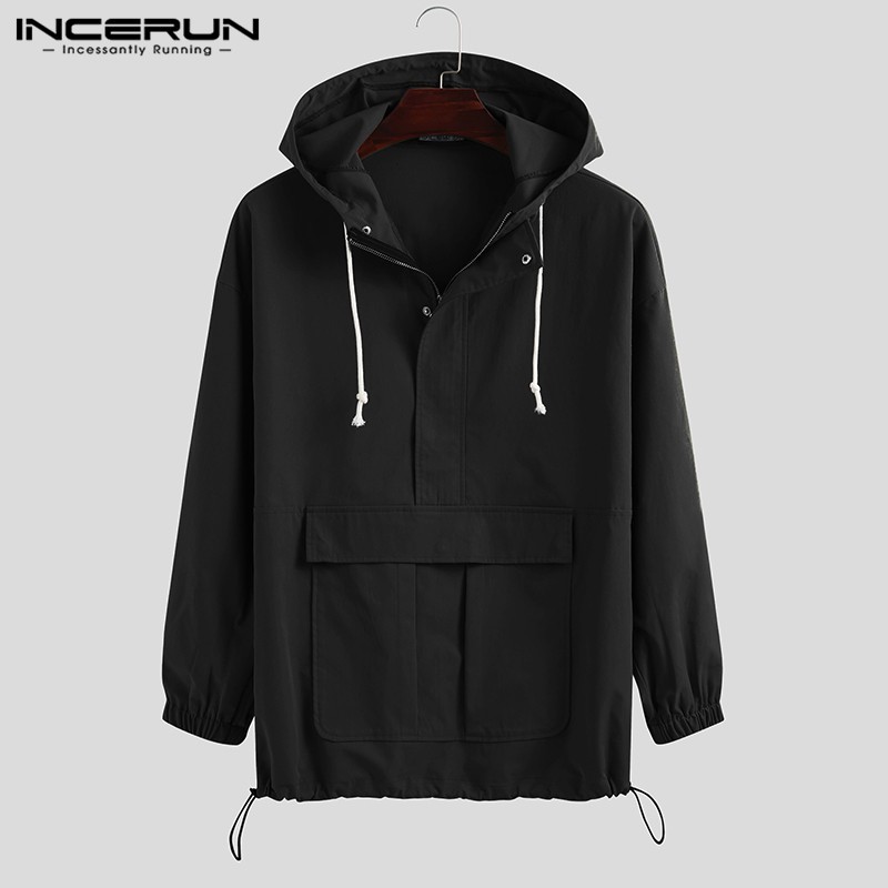 Áo INCERUN tay dài thiết kế phối mũ phong cách Hàn Quốc trẻ trung cho nam | BigBuy360 - bigbuy360.vn