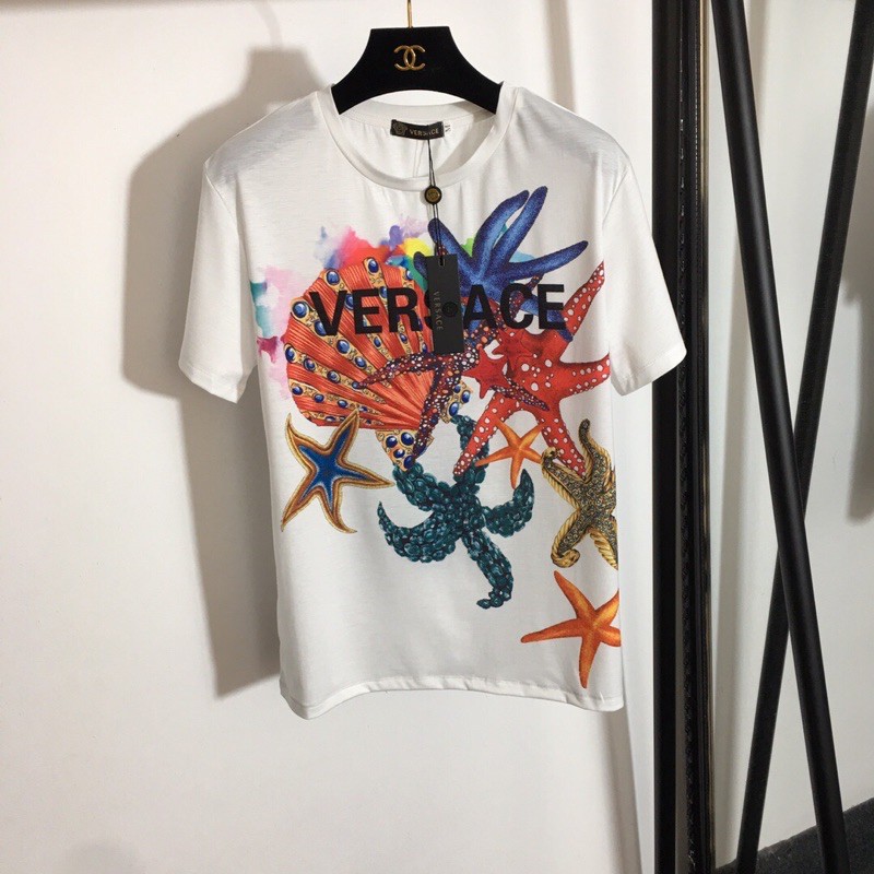 áo phông cotton nữ ngắn tay in hoạ tiết sứa biển versace