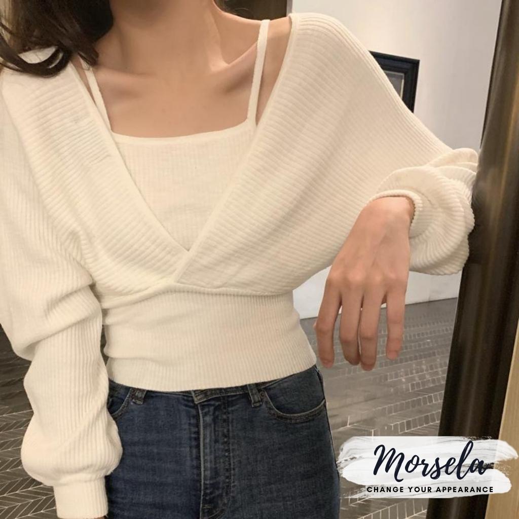 Áo trễ vai tay dài cổ yếm ôm body -Len tăm - chất siêu dãn siêu mịn- Áo croptop nữ kiểu Hàn Quốc - Morsela | BigBuy360 - bigbuy360.vn