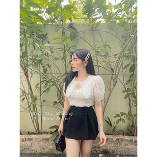 Áo ren tiểu thư viền ngọc kèm tang hoa xinh xắn kèm video ảnh thật sản phẩm[Hàng loại 1]
