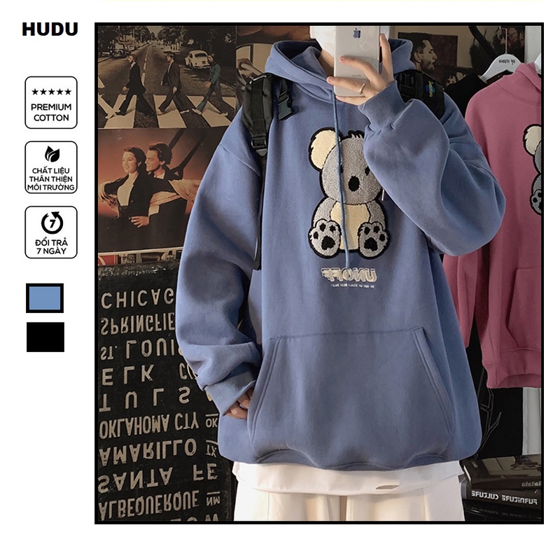 ÁO KHOÁC HOODIE NAM NỮ FORM RỘNG TAY PHỒNG, ÁO HOODIE UNISEX VẢI DÀY MỊN TAY PHÔNG GẤU UNOFF